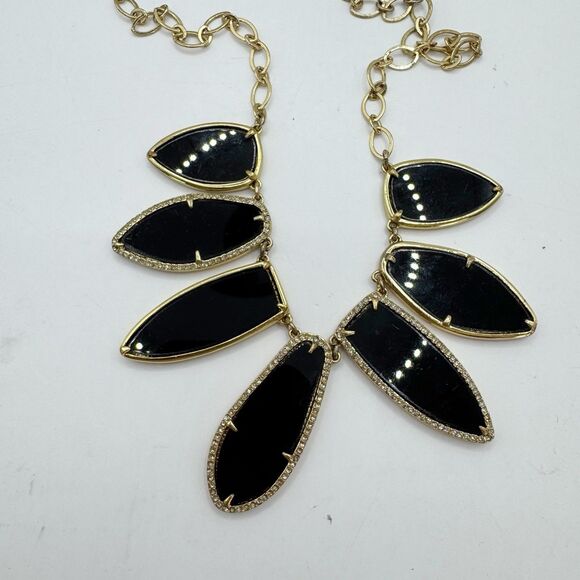 Stella & Dot Necklace Black Gold Tone  Rhinestone Allegria Bib Statement Jewelry - Picture 9 of 13